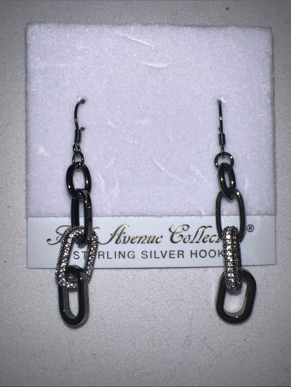 Avenue Collection Black Link Drop Earrings with Pave Accent